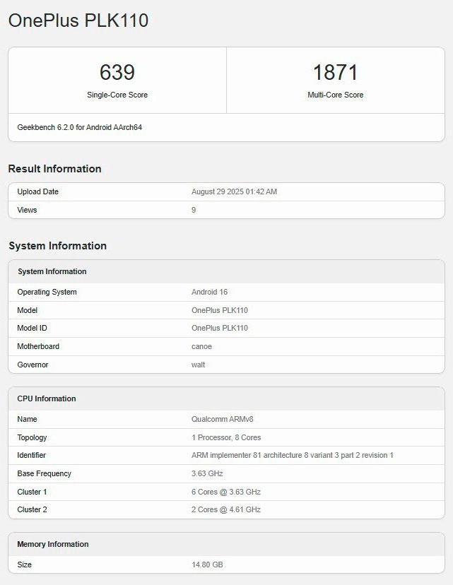 OnePlus 15 протестировали в бенчмарке Geekbench